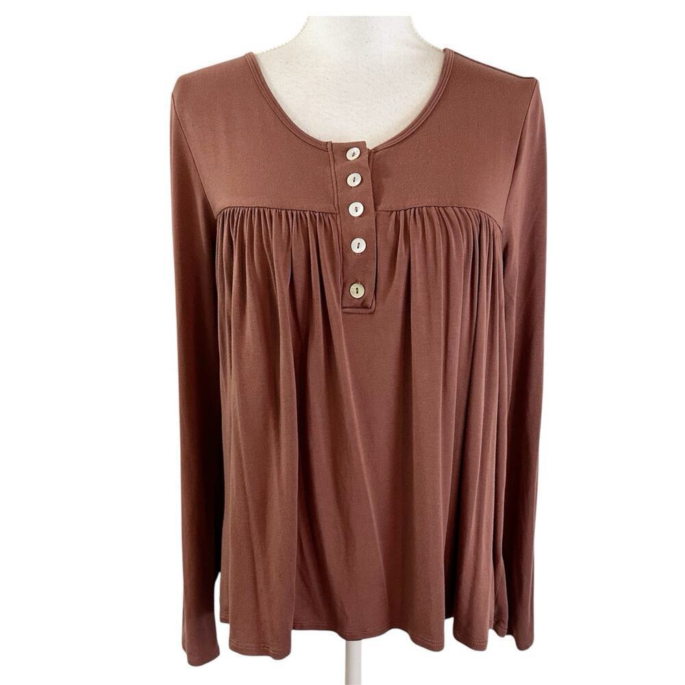 JJ Winks Womens Blouse Built in Bra Size Small Babydoll Long Sleeve‎ USA Brown